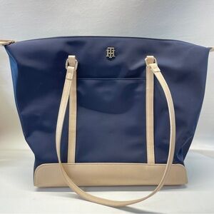 Tommy Hilfiger Navy and Beige Tote Bag